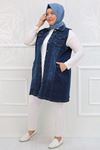 34003-1 Large Size Denim Vest with Grinding Nails - Navy Blue