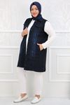 34003-1 Large Size Denim Vest with Grinding Nails - Dark Navy Blue