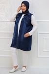 34003-1 Large Size Denim Vest with Grinding Nails - Dark Blue