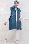 34003-1 Large Size Denim Vest with Grinding Nails - Petrol