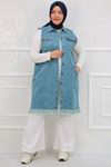 34004 Large Size Tasseled Denim Vest -Cool Blue