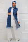 34004 Large Size Tasseled Denim Vest -Blue