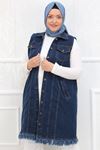 34004 Large Size Tasseled Denim Vest -Navy Blue
