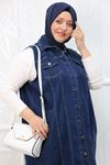 34004 Large Size Tasseled Denim Vest -Dark Blue