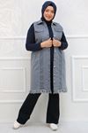 34004 Large Size Tasseled Denim Vest -Grey