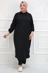 37015 Large Size Buttoned Star Airobin Trousers Suit - Black