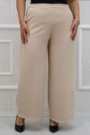 29019 Plus Size Oversized Lycra Trousers with Elasticated Waist - Beige
