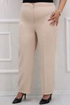 29021 Large Size Lycra Trousers with Button Waist - Beige