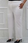 29021 Large Size Lycra Trousers with Button Waist - White
