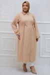 38089 Plus Size Waist Pleated Lyocell Shirt-Beige