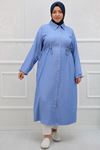 38089 Plus Size Waist Pleated Lyocell Shirt-Blue