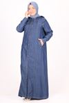 26007 Large Size Buttoned Jeans Abaya - Navy Blue