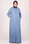 26007 Large Size Buttoned Jeans Abaya - Ice Blue