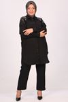 37023 Large Size Linen Airobin Trousers Set with Stones on Shoulders -Black