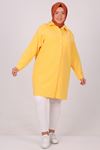 38077 Large Size Stone Printed Low-Sleeve Linen Shirt - Yellow