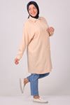 38077 Large Size Stone Printed Low-Sleeve Linen Shirt - Yellow