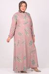 32025 Plus Size Crepe Dress - Ethnic Pattern Powder