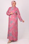 32025 Plus Size Crepe Dress - Ethnic Pattern Pink