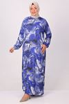 32025 Plus Size Crepe Dress -Patterned Sax