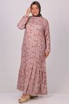 32024 Plus Size Hemline Frilly Crepe Dress -Flower Pattern Mink