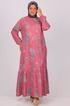 32024 Plus Size Hemline Frilly Crepe Dress -Ethnic Pattern Pink