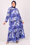 32024 Plus Size Hemline Frilly Crepe Dress -Patterned Sax