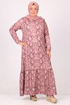32024 Plus Size Hemline Frilly Crepe Dress -Snake Pattern Pink