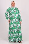 32024 Plus Size Hemline Frilly Crepe Dress -Green Flowering Benetton