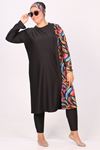 1725 Plus Size Long Sleeve Tights Hijab Swimsuit Set - Butterfly Pattern