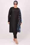 1725 Plus Size Long Sleeve Tights Hijab Swimsuit Set - Blue