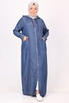 26006 Large Size Zippered Jeans Abaya - Navy Blue