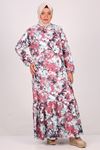 32024 Plus Size Hemline Frilly Crepe Dress -Flower Pattern Dried Rose