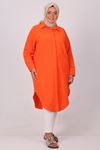 38085 Large Size Linen Shirt with Concealed Buttons - Orange