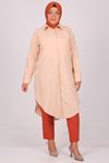 38085 Large Size Linen Shirt with Concealed Buttons - Beige