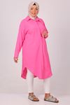 38085 Large Size Linen Shirt with Concealed Buttons - Pink