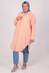 38085 Large Size Linen Shirt with Concealed Buttons -Salmon