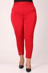 39028 Plus Size Front Slit Slim Leg Trousers - Red
