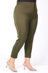 39028 Plus Size Front Slit Slim Leg Trousers - Khaki