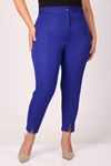 39028 Plus Size Front Slit Slim Leg Trousers - Sax