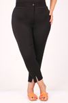 39028 Plus Size Front Slit Slim Leg Trousers - Black