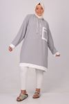 38119 Large Size Buttoned Airobin Tunic -Grey