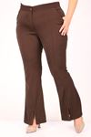 39031 Plus Size Front Slit Spanish Trousers - Brown