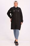 38077-1 Large Size Stone Printed Linen Airobin Shirt - Black