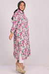 38120 Large Size Patterned Linen Shirt - Green Pink