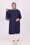 38015 Plus Size Button Detailed Combed Cotton Tunic - Navy blue