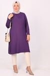 38015 Plus Size Button Detailed Combed Cotton Tunic - Brown