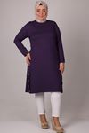 38015 Plus Size Button Detailed Combed Cotton Tunic - Lilac