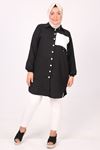 38124 Large Size Color Combination Linen Airobin Shirt - Black