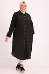 38132 Large Size Linen Airobin Shirt -Black