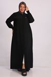 36005 Large Size Double Layer Crepe Mevlana Abaya-Black